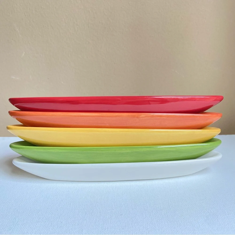 Pottery Barn olive boats set of five Colorful Serve ceramic dishes 8 inches